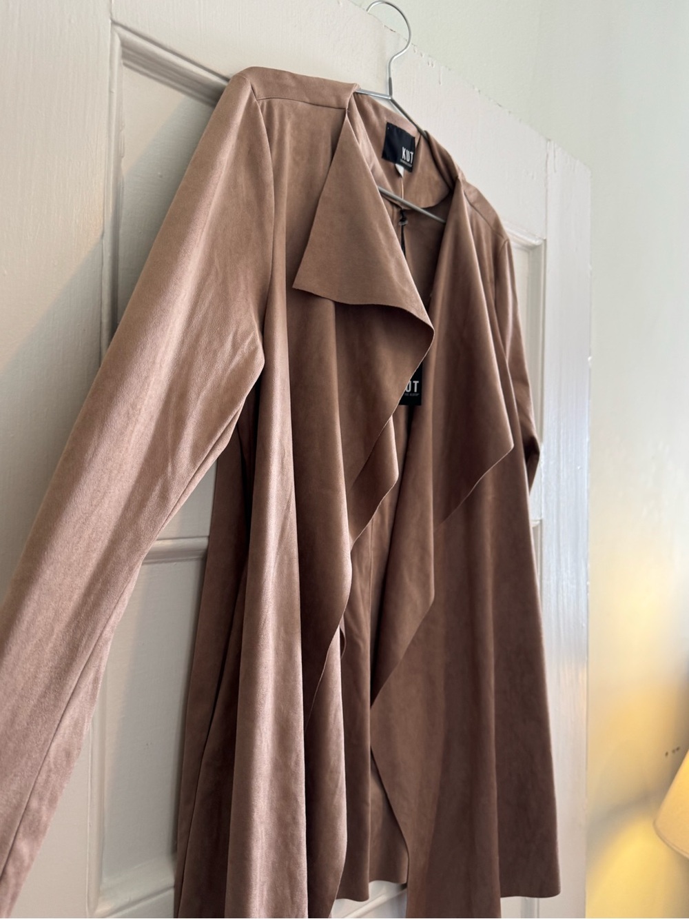 KUT FROM THE KLOTH Faux Suede Taupe Draped Open-Front Women's Jacket - Size XL - Picture 4 of 8